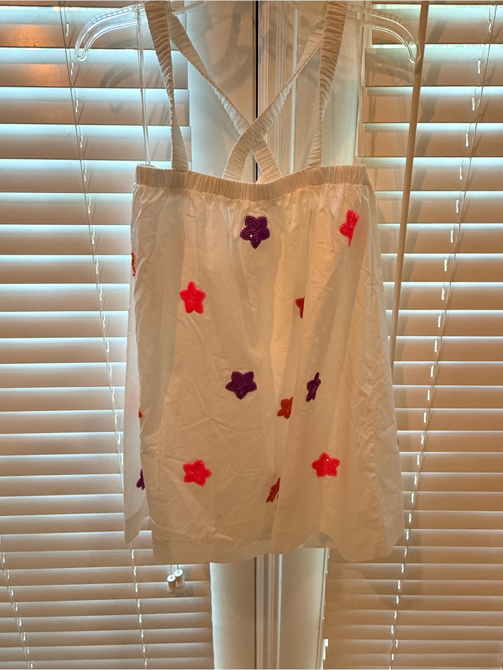 TCEC White Mini Skirt with Pink and Purple Star Appliqués